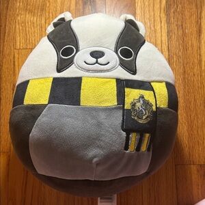 Harry Potter Squishmallows Black and Gray Badger with Hufflepuff scarf